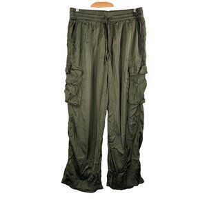 Aerie satin cargo‎ pocket loose fit wide leg pants olive green sz M